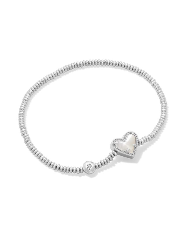 Ari Heart Silver Stretch Bracelet in Ivory Mother-of-Pearl image number 0.0