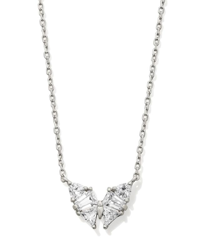 Blair Silver Butterly Small Short Pendant Necklace in White Crystal image number 0.0