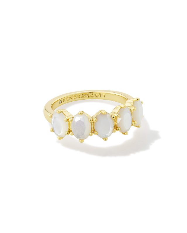 Cailin Gold Crystal Band Ring in Ivory Mother-of-Pearl image number 0.0