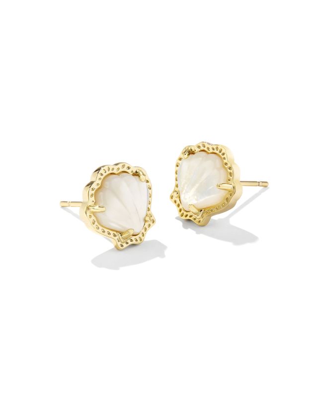 Brynne Gold Shell Stud Earrings in Ivory Mother-of-Pearl image number 0.0