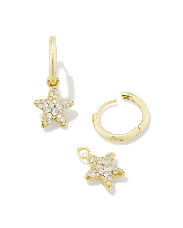 Jae Convertible Gold Star Pave Huggie Earrings in White Crystal image number 5.0