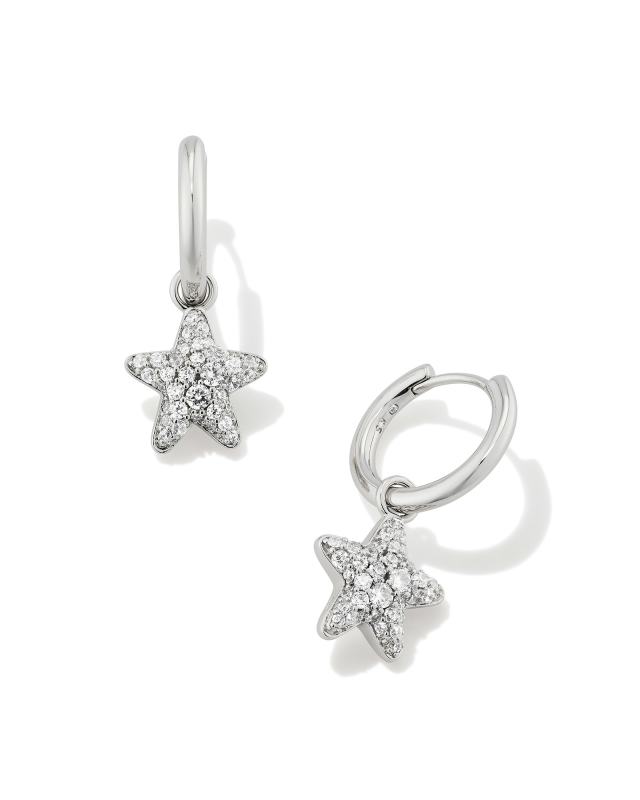 Jae Convertible Silver Star Pave Huggie Earrings in White Crystal image number 0.0