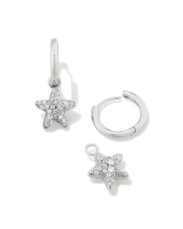 Jae Convertible Silver Star Pave Huggie Earrings in White Crystal image number 4.0