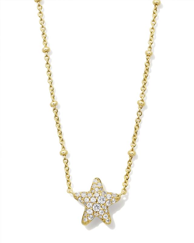 Jae Gold Star Pave Short Pendant Necklace in White Crystal image number 0.0