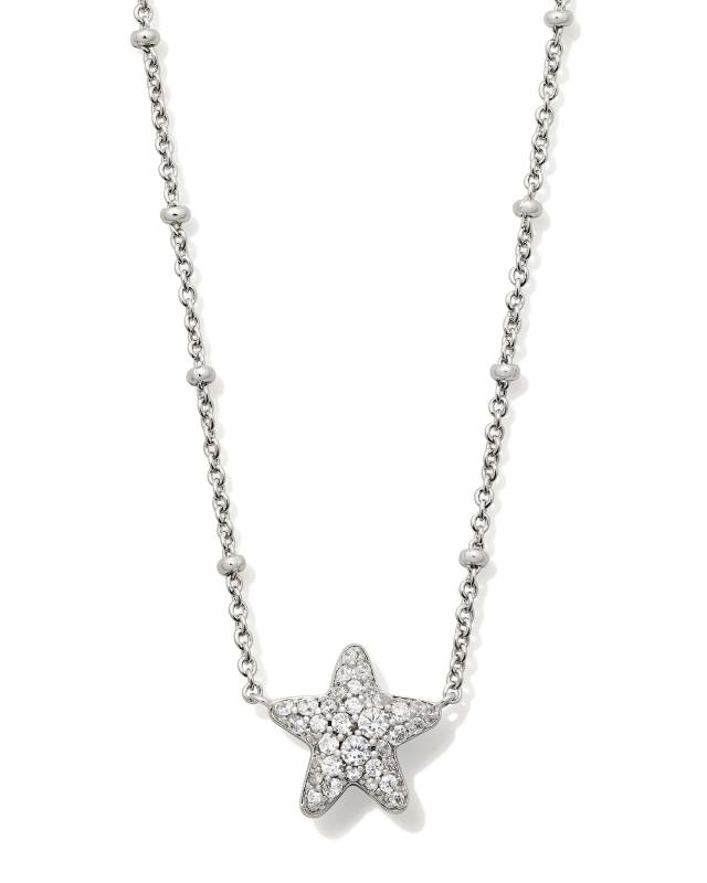 Jae Silver Star Pave Short Pendant Necklace in White Crystal image number 0.0