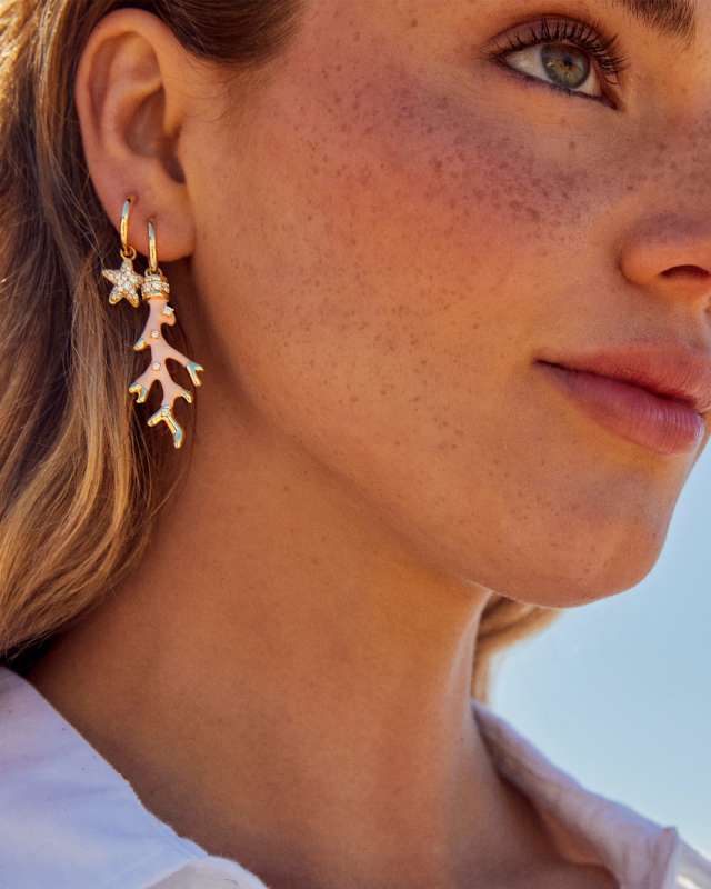 Shea Convertible Gold Huggie Earrings in Blush Enamel image number 1.0