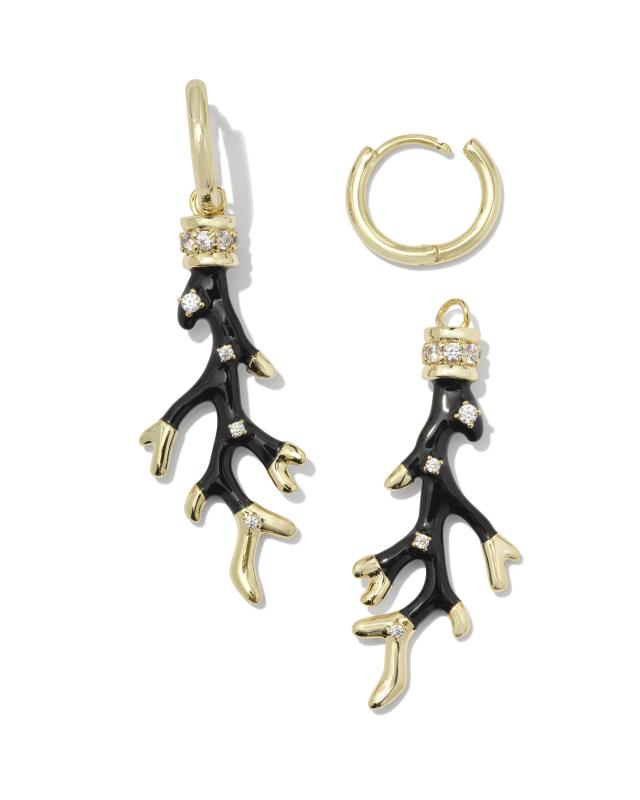Shea Convertible Gold Huggie Earrings in Black Enamel image number 2.0