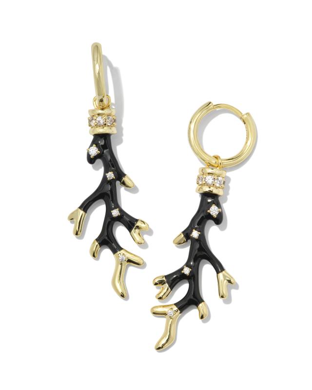 Shea Convertible Gold Huggie Earrings in Black Enamel image number 0.0