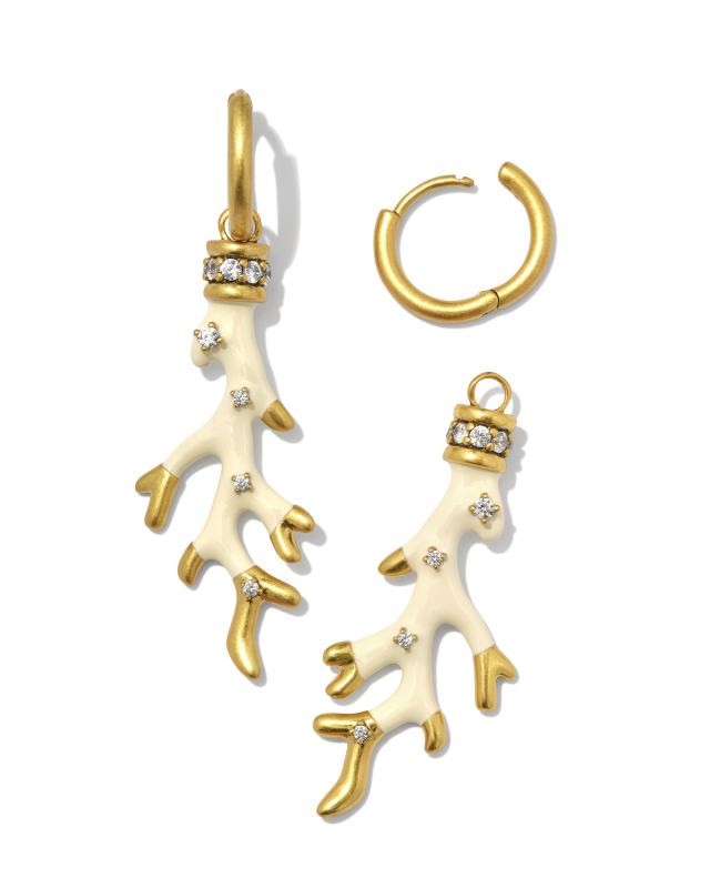 Shea Convertible Vintage Gold Huggie Earrings in Ivory Enamel image number 2.0