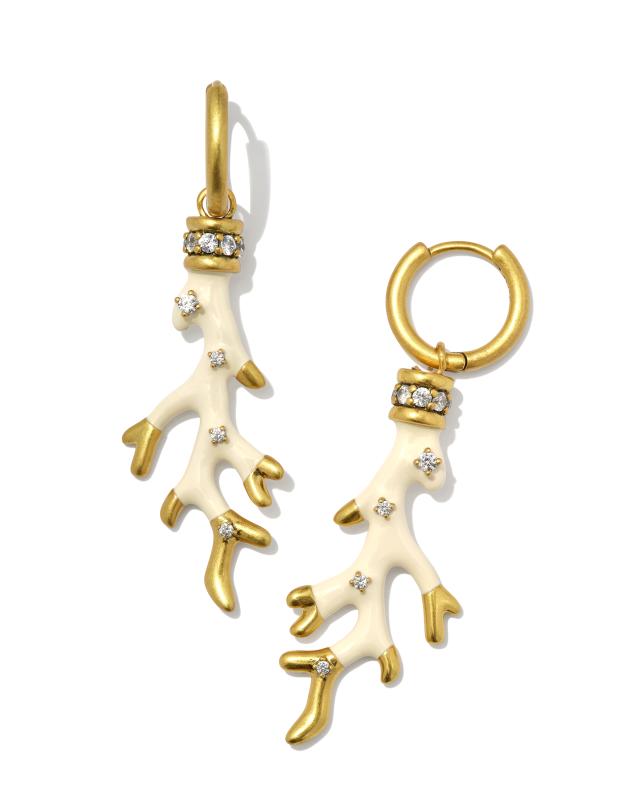 Shea Convertible Vintage Gold Huggie Earrings in Ivory Enamel image number 0.0