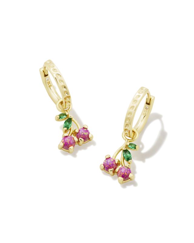 Cherry Gold Huggie Earrings in Berry Kyocera Opal image number 0.0