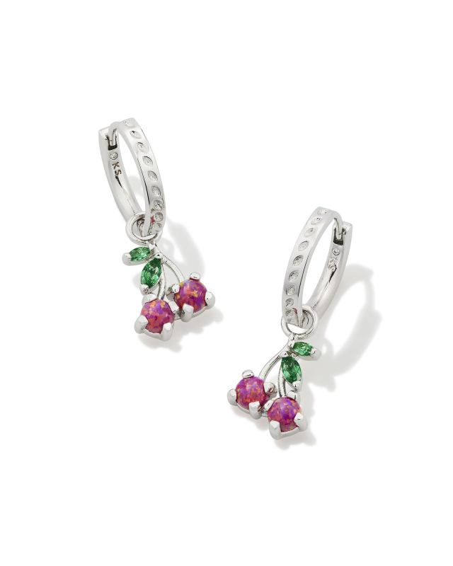 Cherry Silver Huggie Earrings in Berry Kyocera Opal image number 0.0