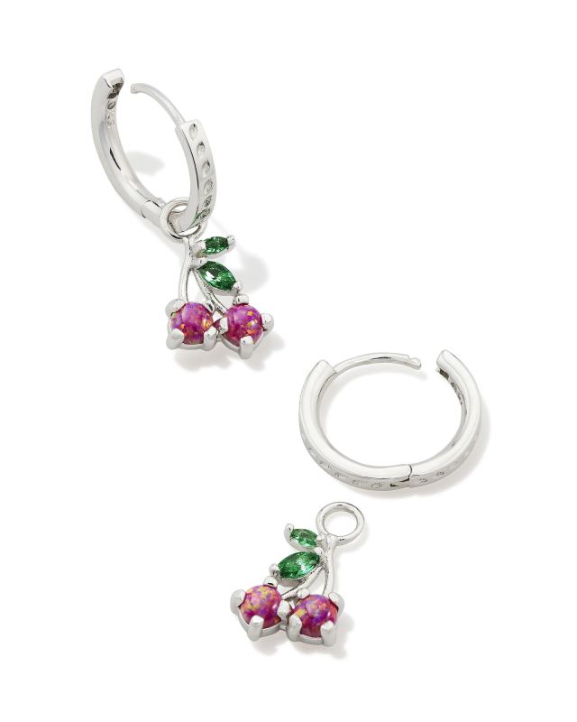 Cherry Silver Huggie Earrings in Berry Kyocera Opal image number 1.0