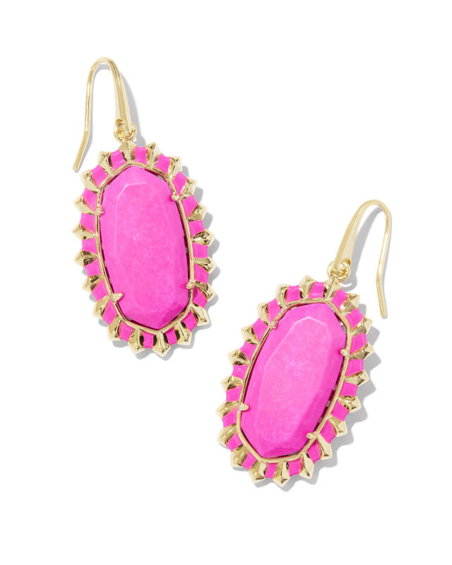 Dani Gold Color Burst Frame Drop Earrings in Neon Pink Magnesite image number 0.0