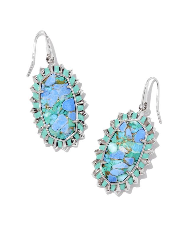 Dani Silver Color Burst Frame Drop Earrings in Bronze Veined Aqua Magnesite image number 0.0