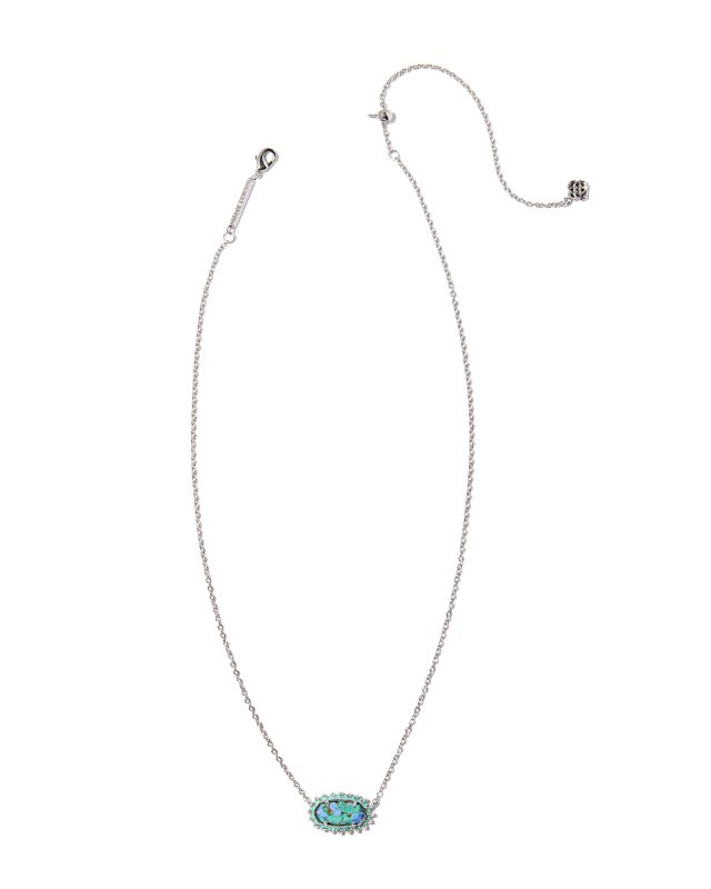 Elisa Silver Color Burst Frame Short Pendant Necklace in Bronze Veined Aqua Magnesite image number 1.0