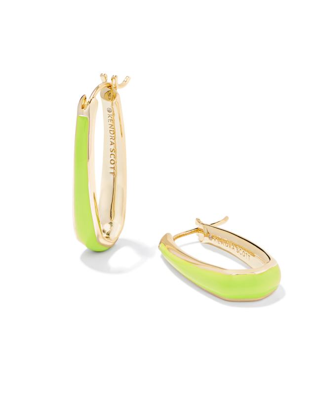 Kelsey Gold Hoop Earrings in Chartreuse Enamel image number 0.0