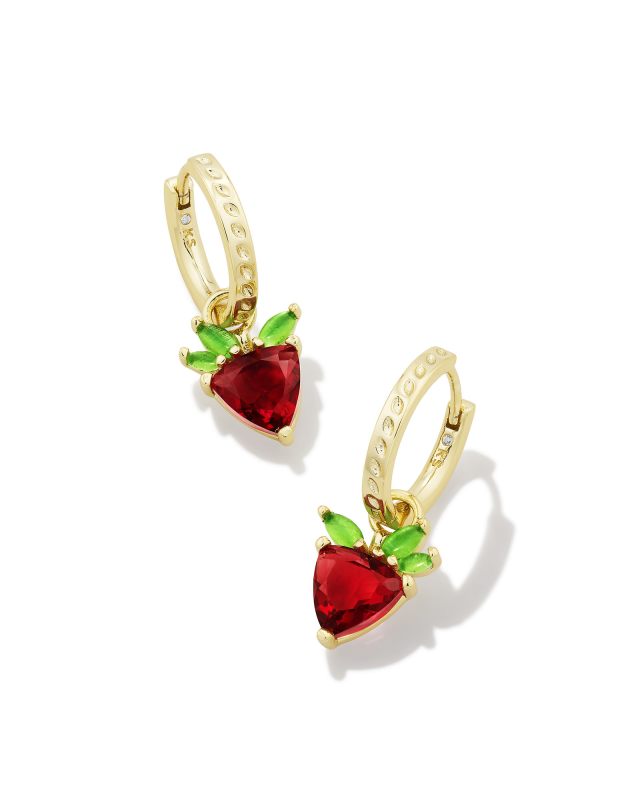 Strawberry Gold Huggie Earrings in Dark Pink Crystal image number 0.0