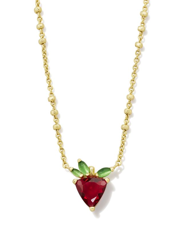Strawberry Gold Short Pendant Necklace in Dark Pink Crystal image number 0.0