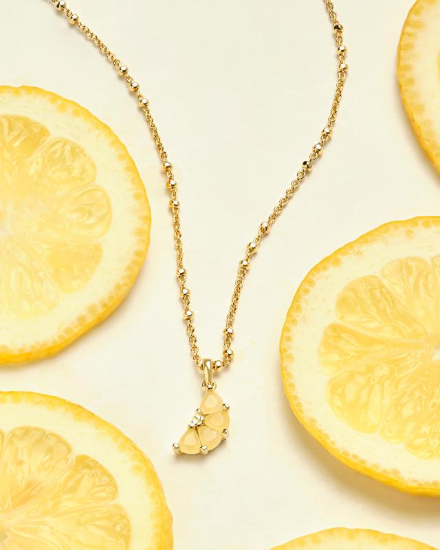 Lemon Gold Short Pendant Necklace in Yellow Opalite Glass image number 1.0