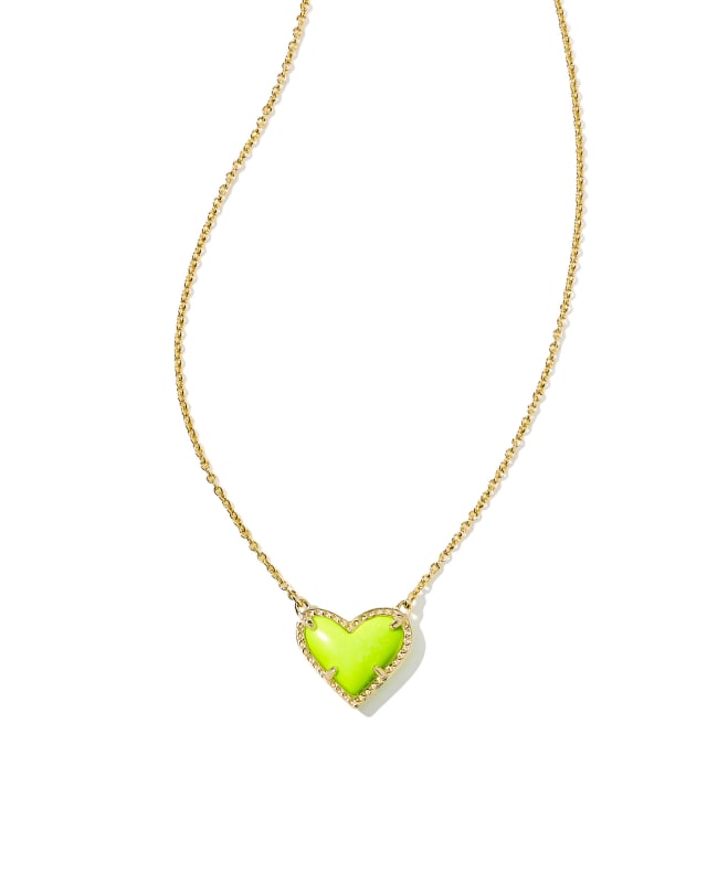 Ari Heart Gold Pendant Necklace in Neon Yellow Magnesite Kendra Scott