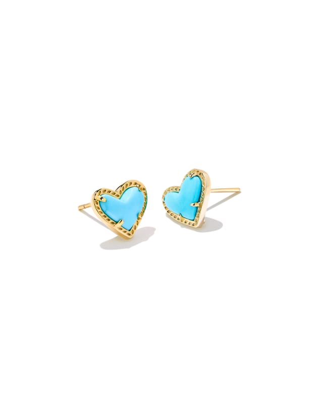 Ari Heart Gold Stud Earrings in Light Blue Magnesite Kendra Scott