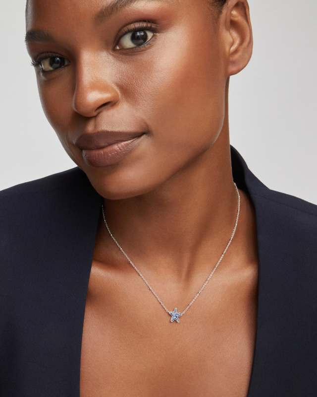 Jae Silver Star Pave Short Pendant Necklace in Blue Crystal