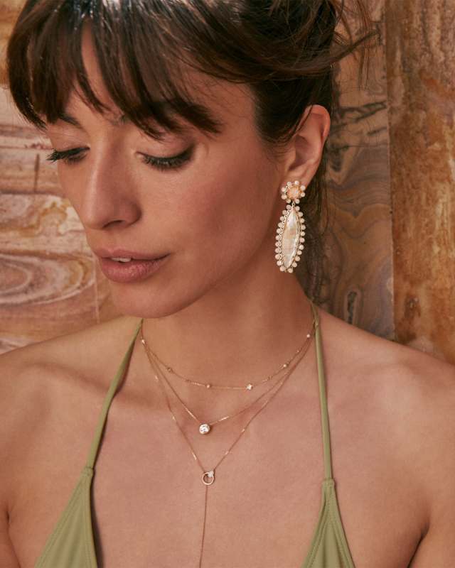 Genevieve Gold Beaded Statement Earrings image number 1.0