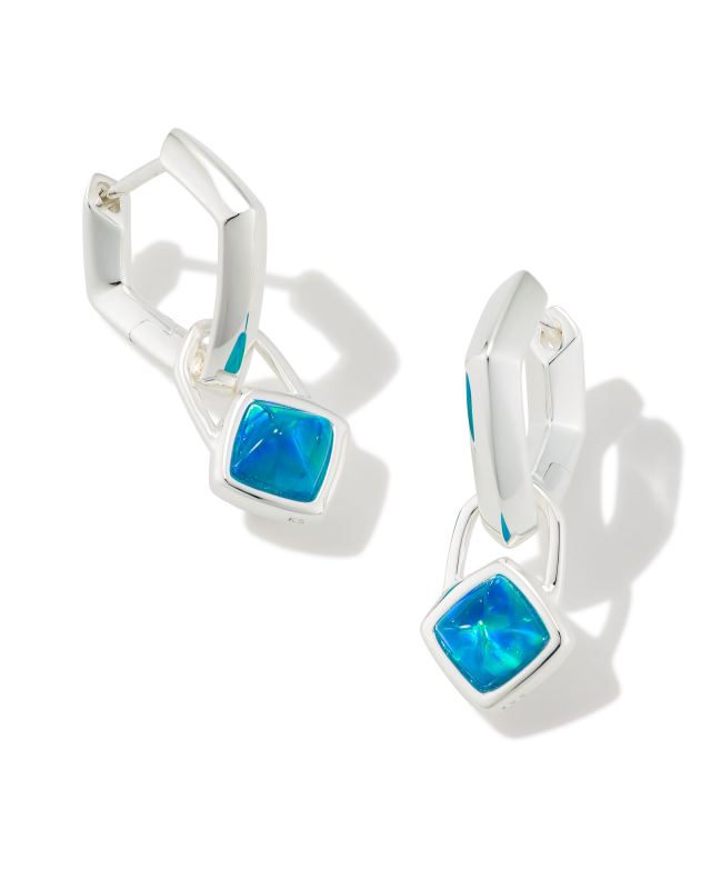 Greer Convertible Sterling Silver Huggie Earrings in Teal Kyocera Opal image number 1.0