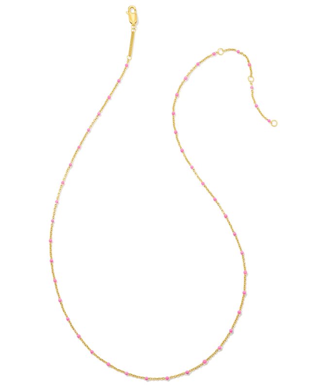 Pink Enamel 18k Gold Vermeil Satellite Chain Necklace image number 1.0