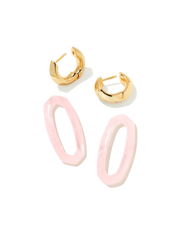 Elle Gold Convertible Link Earrings in Rose Quartz image number 1.0