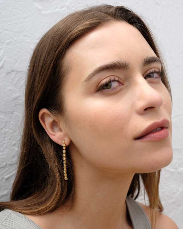 Nydia Gold Linear Earrings in White Crystal image number 2.0