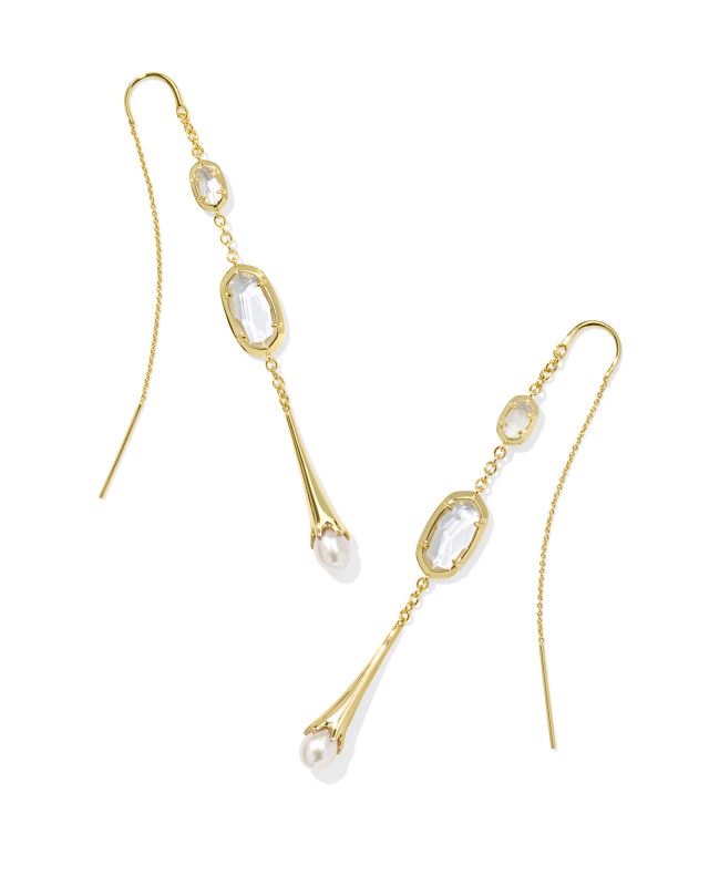 Eve Gold Linear Earrings in White Mix image number 0.0