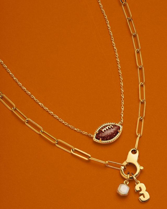 Football Gold Short Pendant Necklace in Orange Goldstone image number 4.0