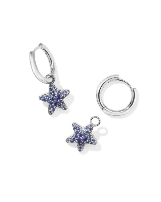 Jae Convertible Silver Star Pave Huggie Earrings in Blue Crystal image number 1.0