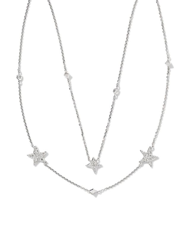 Star Cluster 14k White Gold Multi Strand Necklace in White Diamond image number 0.0