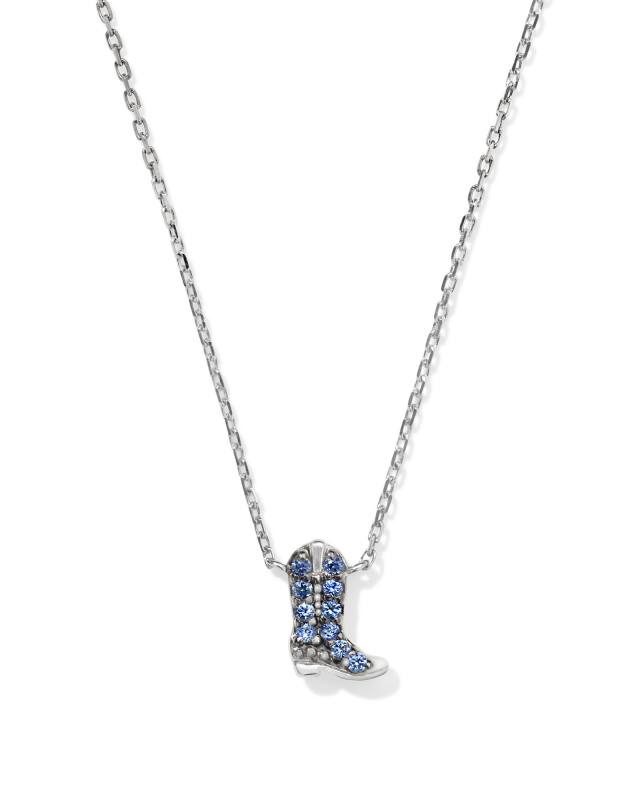 Tiny Cowboy Boot 14k White Gold Pendant Necklace in Blue Sapphire image number 0.0