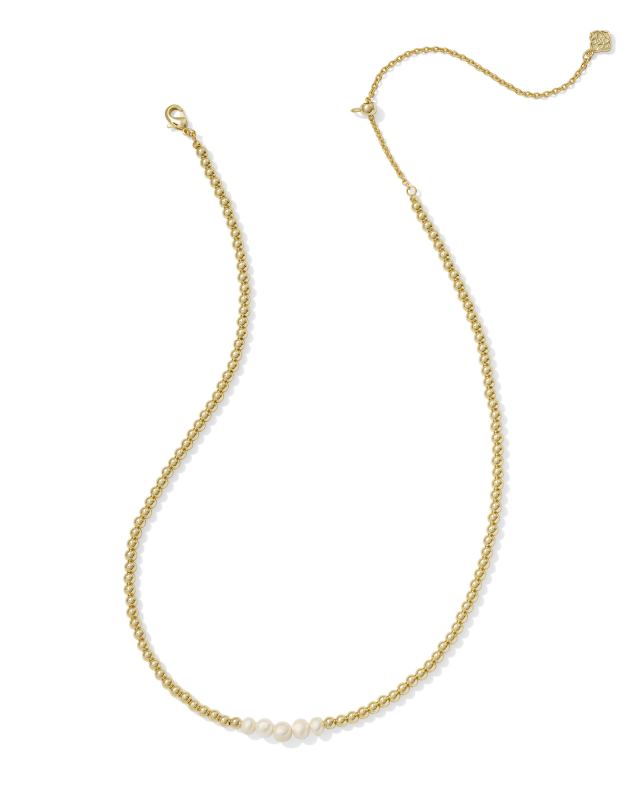 Eve Gold Beaded Strand Necklace in White Pearl image number 3.0