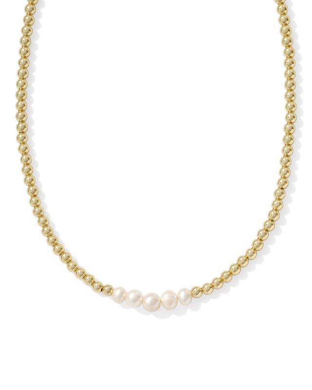 Eve Gold Beaded Strand Necklace in White Pearl image number 0.0