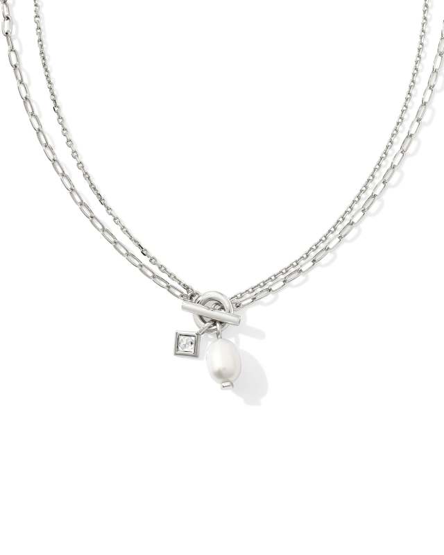 Eve Silver Chain Multi Strand Necklace in White Pearl image number 0.0