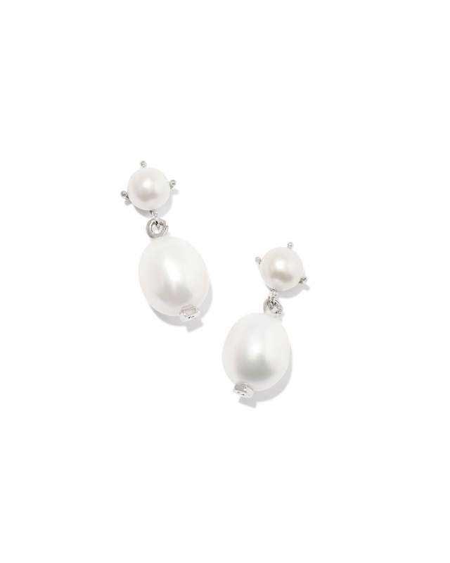 Eve Silver Drop Earrings in White Pearl image number 0.0