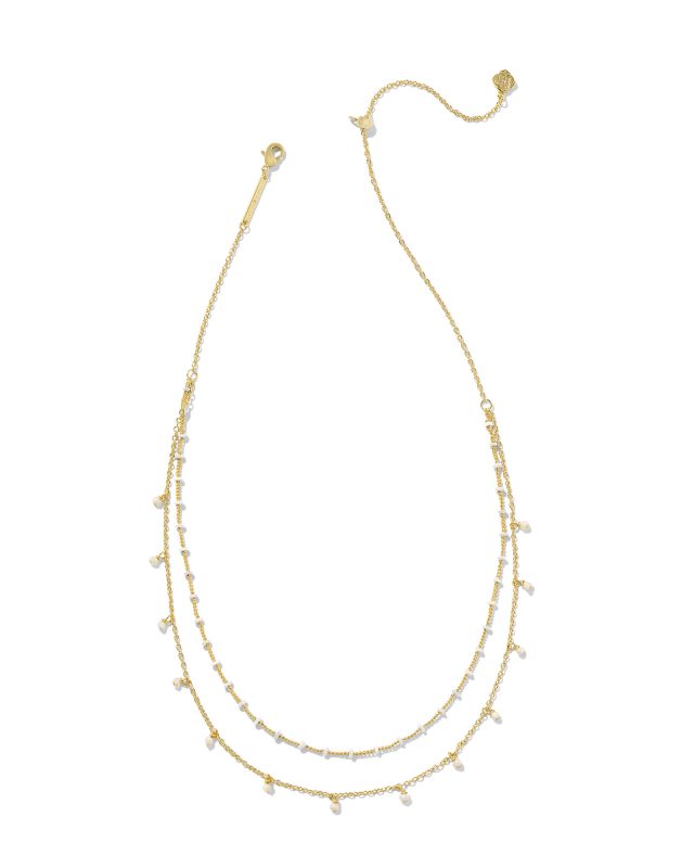 Eve Gold Multi Strand Necklace in White Mix image number 1.0