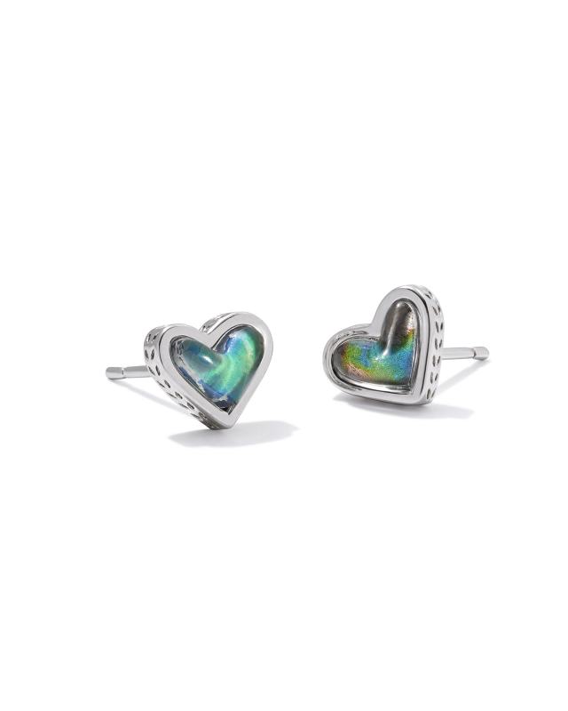 Framed Ari Heart Silver Stud Earrings in Mood Stone image number 0.0