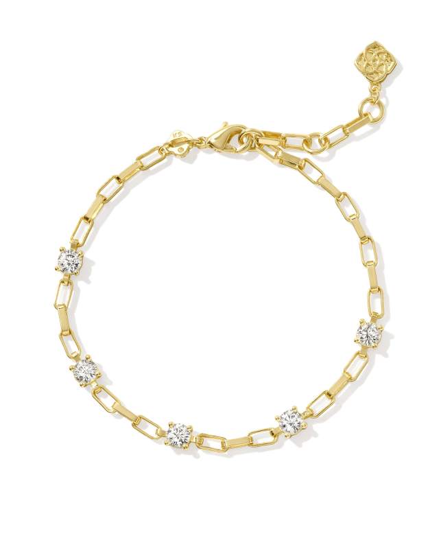 Lexi Gold Chain Bracelet in White Crystal image number 0.0