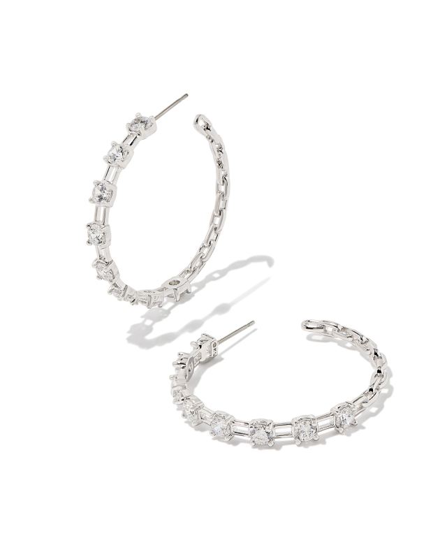 Lexi Silver Hoop Earrings in White Crystal image number 0.0