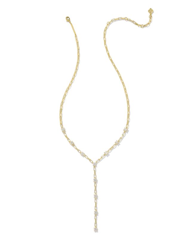 Lexi Gold Y Necklace in White Crystal image number 2.0