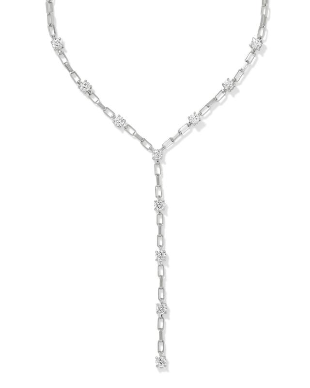 Lexi Silver Y Necklace in White CZ image number 0.0