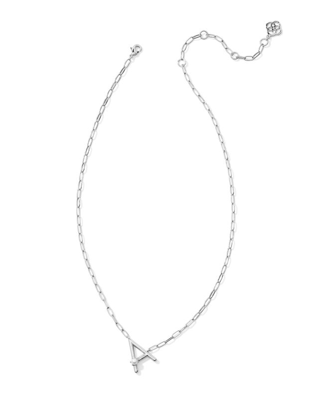 Pearl Silver Letter A Short Pendant Necklace in White Pearl image number 4.0