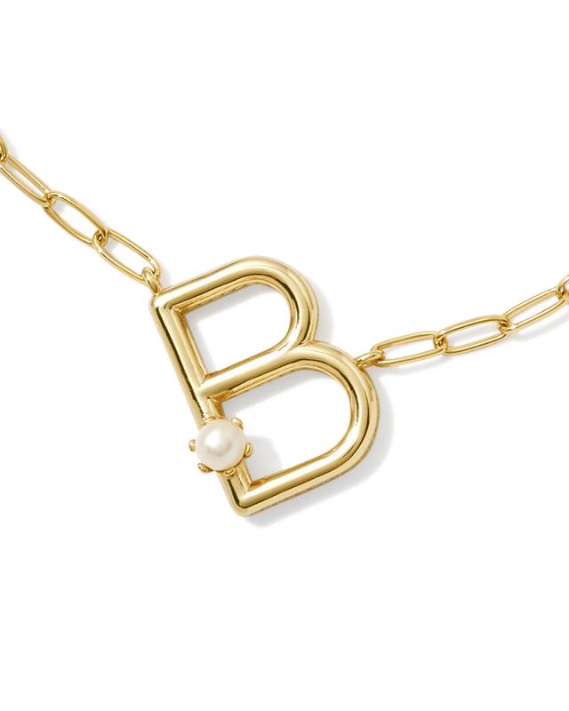 Pearl Gold Letter B Short Pendant Necklace in White Pearl image number 1.0