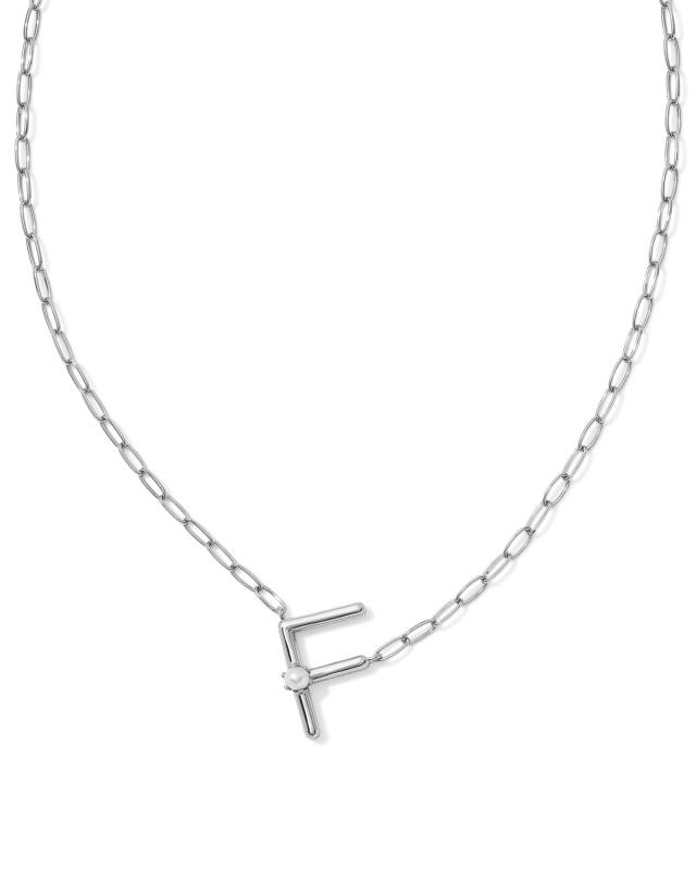 Pearl Silver Letter F Short Pendant Necklace in White Pearl image number 0.0